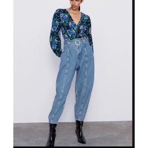 ZARA High Waisted Paper Bag Belted Jeans